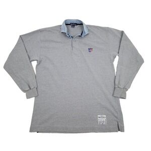 Vintage Nautica Pullover Rugby Sweatshirt Mens Large Gray Elbow Patches Cotton